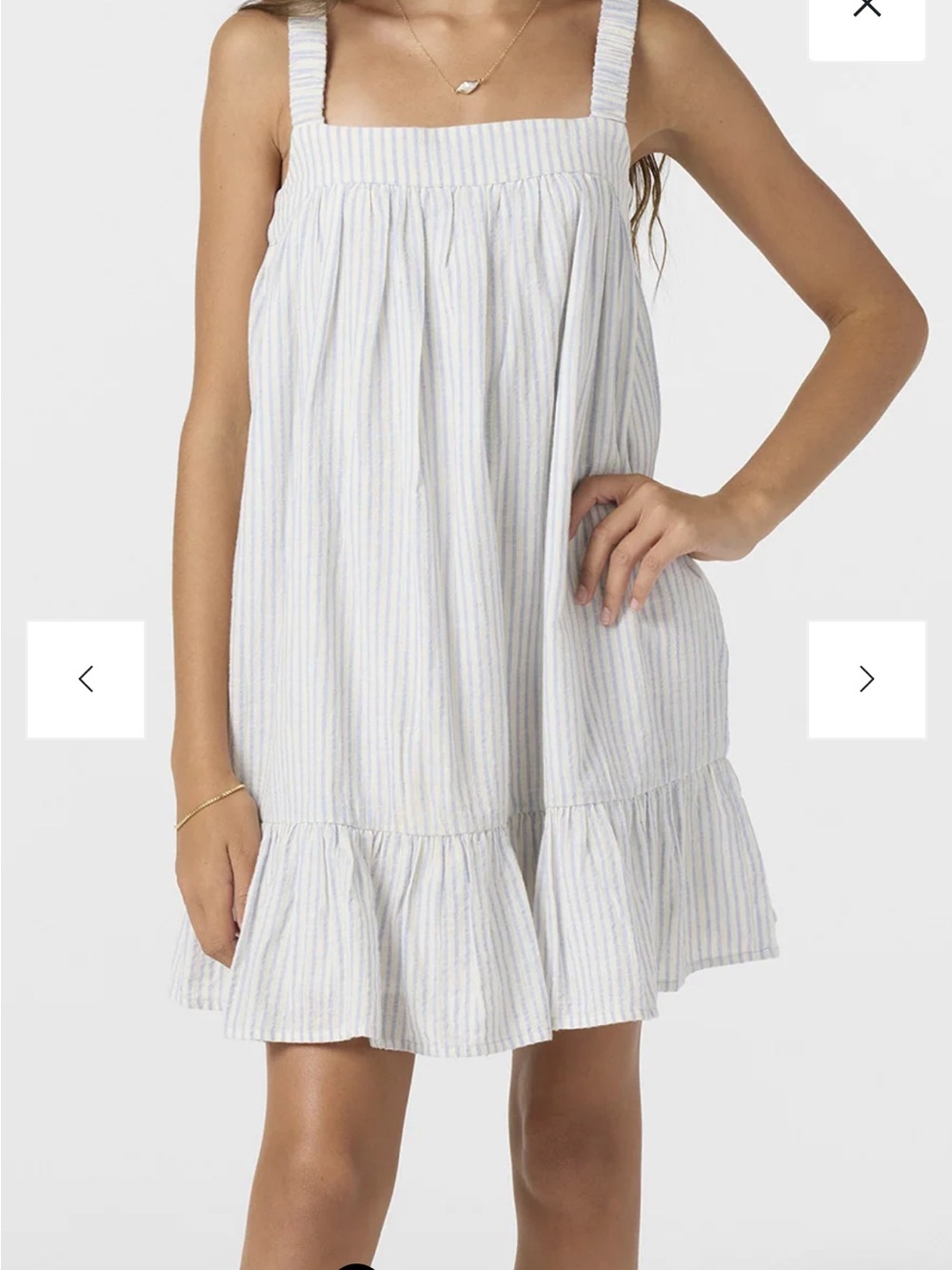 O'Neill White & Light Blue Striped Ruffle Hem Sundress Sz L. NWT